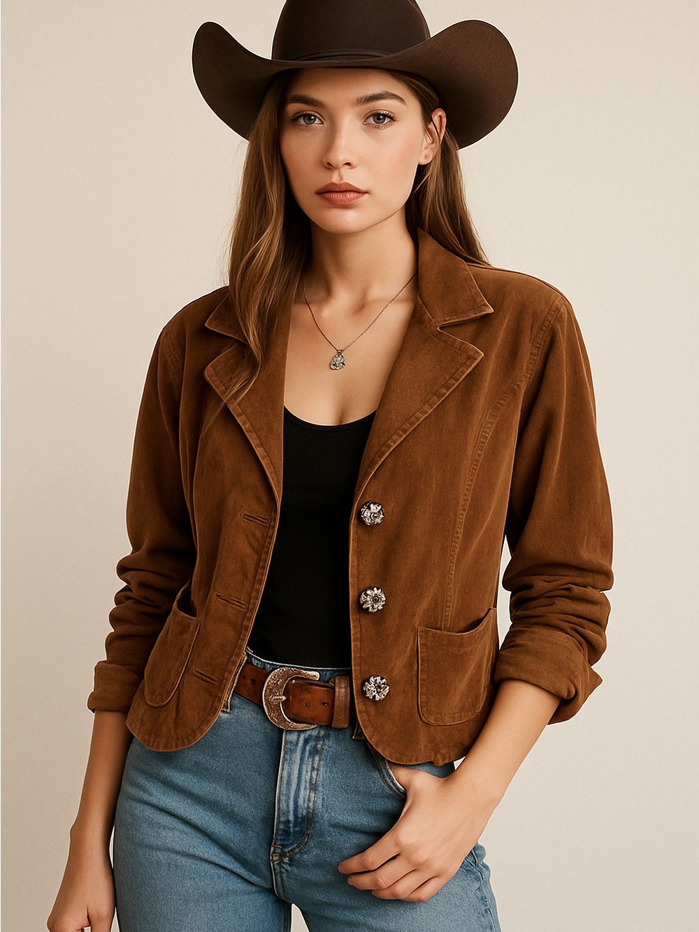 Vintage Womens Corduroy Brown Jacket Size L Boho Western Y2K Decorative Buttons